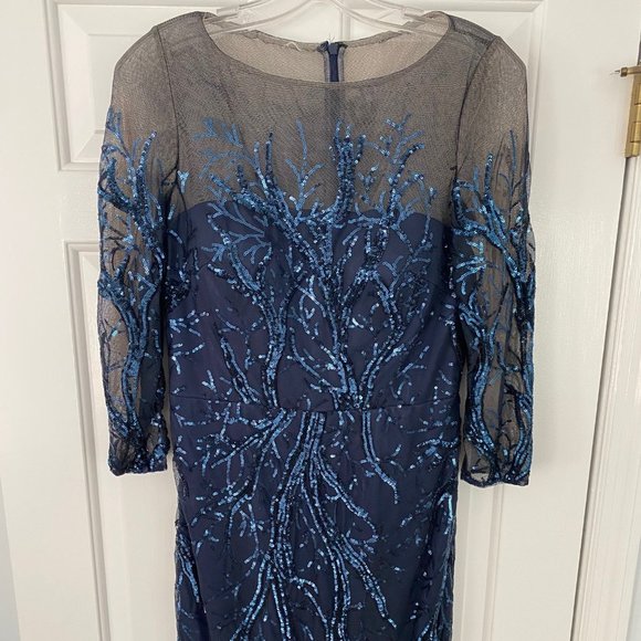 David Meister Blue Sequin Cocktail Dress - Picture 1 of 3